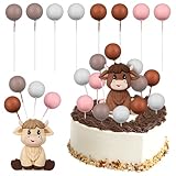 Uonlytech Hochlandkuh Cake Topper mit Kunststoff Kühen und Bunten Schaumstoffkugeln Leichte Party...