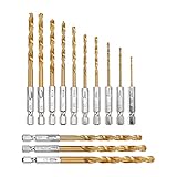 13 Stück Metallbohrer Set Titanium Coated HSS Spiralbohrer Sechskantschaft Bohrer Sets für Metall...