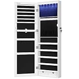 SONGMICS Schmuckschrank hängend, 6 LED-Glühbirnen, abschließbarer Spiegelschrank, Wandschrank mit...