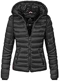 Navahoo Damen leichte Übergangsjacke Steppjacke mit Kapuze Lulana Schwarz Gr. XL