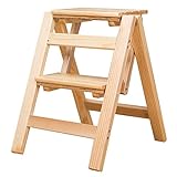 2-Stufen-Leiter Klappbarer Tritthocker Holz-Trittleitern Anti-Rutsch-Stabile Stufen Breites Pedal...