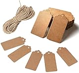 HAKACC Kraftpapier Anhänger, 200 Stk. Geschenkanhänger Etiketten Kraftpapier Tags Karten mit Jute...