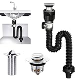 Siphon mit Ablaufgarnitur, Waschbecken Stöpsel Verschluss, Syphon Badezimmer Waschbecken,...