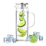 Glaskaraffe mit Deckel 1,5 L Wasserkaraffe Mit Deckel Wasser Karaffe Glas mit Deckel Glaskanne...