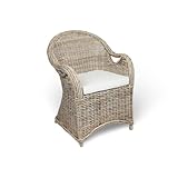 BURI Rattansessel mit Sitzkissen 84x63x66cm Sessel grau Stuhl Rattan Korbsessel Esszimmerstuhl...
