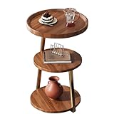 3-Tier Holz Nussbaum Farbe Runde Moderne Beistelltisch?Metallrahmen Runde Sofa Tisch, kleinen Raum...