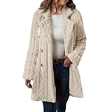Teddyjacke Damen Fleecejacke Lang Winterjacke V-Ausschnitt Fleece Warm Wollmantel Fashion...