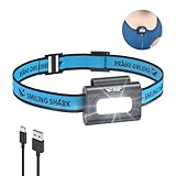 Smiling Shark Headlamp, SD-7113 Stirnlampe & Clip Licht LED Wiederaufladbar USB mit Weißes & Rotes...