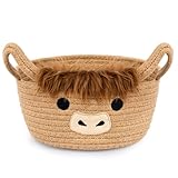 Hochland Kuh Korb aus Baumwollseil,Aufbewahrungskorb aus gewebter Baumwolle,Hochland Kuh Gewebter...