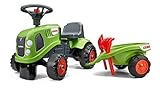 Falk Claas Traktor mit Anhänger, Rechen und Schaufel, 2 Sets Aufkleber, Rutschspielzeug für...