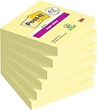 Post-it Super Sticky Notes Kanariengelb, Packung mit 6 Blöcken, 90 Blatt pro Block, 76 mm x 76 mm,...