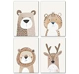 LAVEMA Bilder Babyzimmer Deko | Kinderzimmer Poster Tiere Beige | Poster A4 ohne Bilderrahmen | Deko...