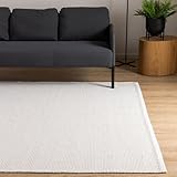 Interiyou handgewebter Baumwollteppich Riga - 60x120 cm Weiß - Handwebteppich für Wohnzimmer,...