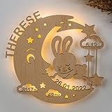 LAUBLUST Schlummerlicht Mond-Hase - Personalisiertes Baby-Geschenk zur Geburt & Taufe - LED...