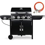 4+1 Brenner Gasgrill, Gasgrill Master mit Seitenkochfeld, BBQ Grillwagen Gas mit 2 pcs Rad,...