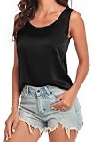 Zeagoo Seidenbluse Damen Satin Top Elegant Blusentop Schwarz Ärmellose Seidentop Tanktop Rundhals T...