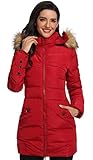 Epsion Damen Daunenjacke mit Kapuze, verdickt, lange Daunenjacke - Rot - Mittel