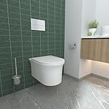 AICA Spülrandlos Wand WC Tiefspül, Weiß Moderne Kompakte Hänge-Toilette für Gästebad D-Form UF...
