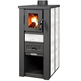 ProTermo Kaminofen Lava Ceramic Weiß - 6,5 kW Heizleistung - 35x44x78 cm Holzofen mit...