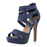 Giralin Damen Plateausandaletten Stilettos Cut-Outs Schuhe Sandaletten 144500 Blau 35