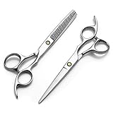 Haarschere, Friseurschere Set, 2 Ultrascharfe Schere aus Edelstahl, Männer Bartschere, Haustier...