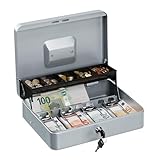 Relaxdays Geldkassette abschließbar, Münzeinsatz & 4 Scheinfächer, Geldkasse Eisen, HxBxT: 8,5 x...