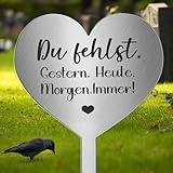Photect Grabschmuck Wetterfest Grabstecker Metall Herz mit Spruch Du Fehlst. Gestern. Heute. Morgen....