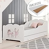 Kids Collective Mädchenbett Kinderbett 80x160 cm mit Matratze und Schublade, Rausfallschutz &...