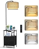 OUTONLIFE Stehlampe mit Tisch & Rattan-Schirm,2 Stoffboxen, dimmbare LED Standleuchte mit...