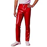 Glitzer Hose Herren rot, Glitzer Hose Herren Metallic - Bunte Glänzend Streetwear 80er Jahre...