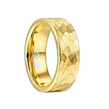 Vakki 8mm Gehämmerter Wolfram Ring Plattierter 14K Gold Ring für Herren Damen Ehering,...