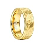 Vakki 8mm Gehämmerter Wolfram Ring Plattierter 14K Gold Ring für Herren Damen Ehering,...