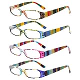 COJWIS 4 Pack Damen Lesebrille Mit Schönes Muster Brille Federscharnierleser für Frauen Reader (4...