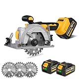 MELLWIN Akku Handkreissäge 5 inch, Bürstenlos 6800RPM Akku Kreissäge mit 2 4000mAh...