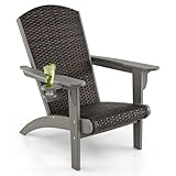 COSTWAY Adirondack Stuhl mit Getränkehalter, Adirondack Chair aus HDPE und Rattan, Gartensessel mit...