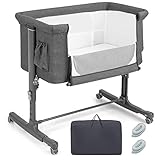 COSTWAY 3 in 1 Beistellbett & Babywiege & Reisebett, 5-stufig Höhenverstellbares Babybett, 10°...