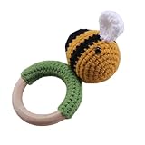 FRCOLOR Greifling Holzrassel Handgestrickt Kleine Biene Handrassel für Säuglinge Frei Weich und...