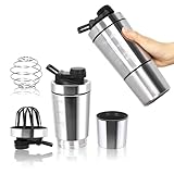 JUNUNDJING Protein Shaker, Shaker Proteinshake 700+200ml Edelstahl Eiweiß Becher mit Pulverfach und...