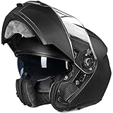 ILM Motorradhelm Klapphelm Integralhelm Doppelvisier ECE22.06 Modell 159,Mattes Schwarz,L