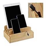 Relaxdays Ladestation Bambus, für mehrere Geräte, Tablet & Smartphone, Kabelbox Organizer, HxBxT:...