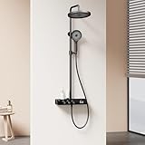 EMKE Duschsystem mit Thermostat Schwarz Matt, Duscharmatur Komplettset mit 26cm Regenbrause,...