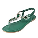 Sandalen Damen Sommer,Sandaletten Damen Flach Sandale Bommel Bohemian Schuhe Zehentrenner...