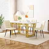 Merax Esstisch 120x70cm, Rechteckiger Esstisch, für 4-6 Personen, Metallrahmen, Golden Tischbeine,...