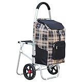 BAUBUY 2-Rad-Einkaufswagen mit Sitz Leichter Aluminium-Einkaufswagen Klappbarer Treppensteiger-Wagen...