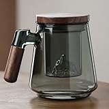 JanYoo Glas Teetasse mit Deckel und Sieb, 500ml Teetassen Groß Holzgriff Teebecher Teeglas aus...