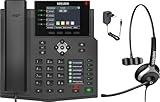 GEQUDIO IP Telefon GX5+ Set mit Netzteil & 1-Ohr Kabel-Headset - Fritzbox, Telekom kompatibel -...