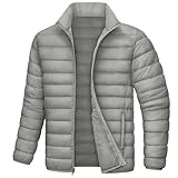 Herren-Puffer-Daunenjacke, Reißverschluss, ohne Kapuze, einfarbig, langärmelig, Pufferjacken mit...