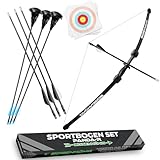 Bogenkönig Pfeil und Bogen Kinder Set-Einsteiger Sportbogen mit 6 Pfeilen (3 schwarz Pfeile mit...