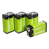 Amazon Basics - 9-V-Zellen, wiederaufladbare Batterien, 200 mAh NiMH, 4er-Pack