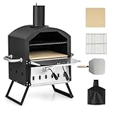 KOMFOTTEU Pizza Offen Outdoor, Pizzaofen 600℃, Tragbarer Holzofen aus Edelstahl, Pizza Backofen 2...